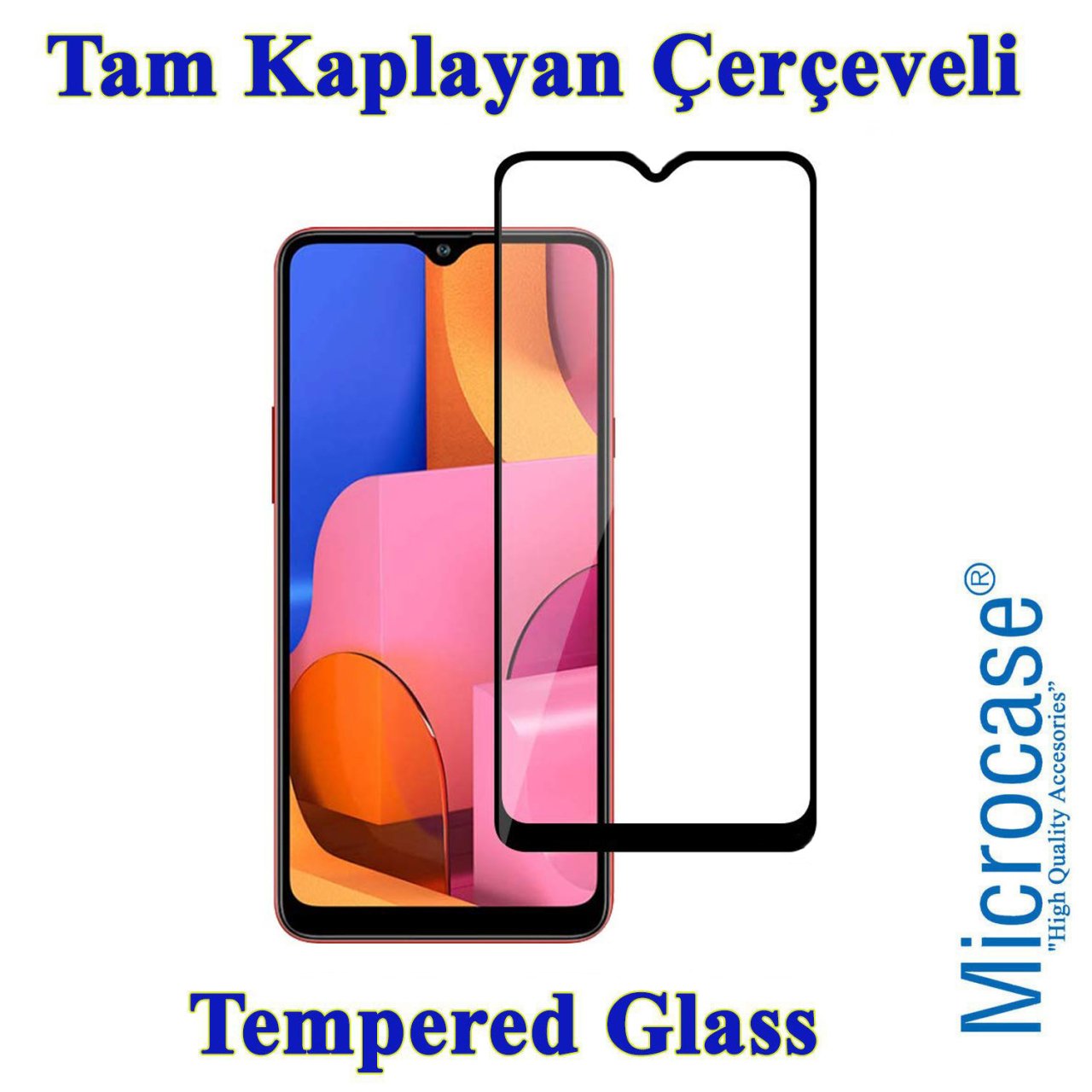 Microcase Samsung Galaxy A20s Tam Kaplayan Çerçeveli Tempered Ekran Koruyucu - SİYAH