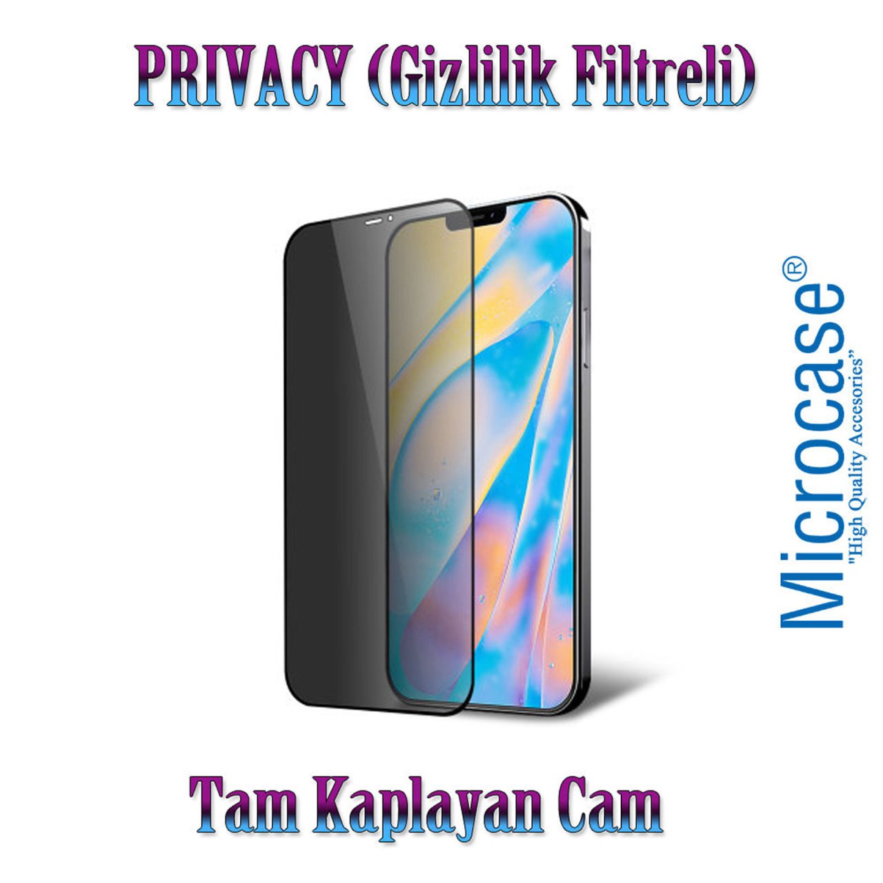 iPhone 12 Pro Max Privacy Gizlilik Filtreli Tam Kaplayan Cam - Siyah
