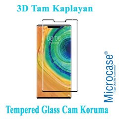 Microcase Huawei Mate 30 Pro 3D Curved Tam Kaplayan Tempered Glass Cam Koruma - Siyah