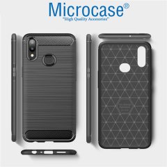 Microcase Samsung Galaxy A10s Brushed Carbon Fiber Silikon Kılıf - Siyah
