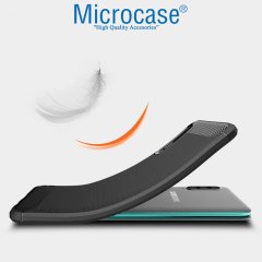 Microcase Samsung Galaxy A50s Brushed Carbon Fiber Silikon Kılıf - Siyah + Tempered Glass Cam Koruma