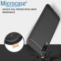 Microcase Samsung Galaxy A50s Brushed Carbon Fiber Silikon Kılıf - Siyah + Tempered Glass Cam Koruma