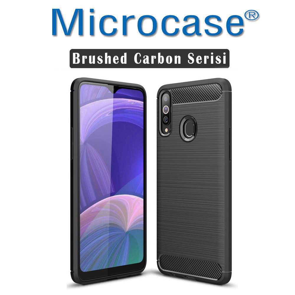 Microcase Samsung Galaxy A20s Brushed Carbon Fiber Silikon Kılıf - Siyah