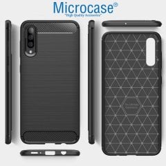 Microcase Samsung Galaxy A50s Brushed Carbon Fiber Silikon Kılıf - Siyah