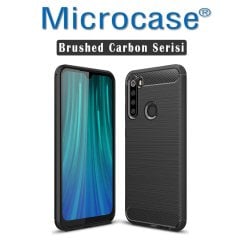 Microcase Xiaomi Redmi Note 8 Brushed Carbon Fiber Silikon Kılıf - Siyah + Tempered Glass Cam Koruma