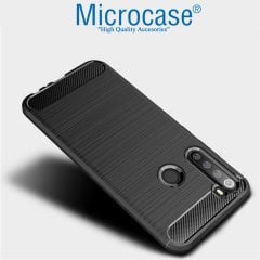 Microcase Xiaomi Redmi Note 8 Brushed Carbon Fiber Silikon Kılıf - Siyah + Tempered Glass Cam Koruma