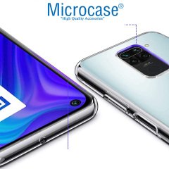 Microcase Xiaomi Redmi Note 9 0.2 mm İnce Soft Silikon Kılıf - Şeffaf + Tempered Glass Cam Koruma