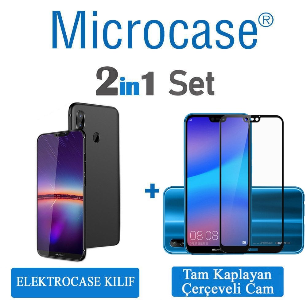 Huawei P20 Lite Elektrocase Silikon Kılıf + Tam Kaplayan Cam