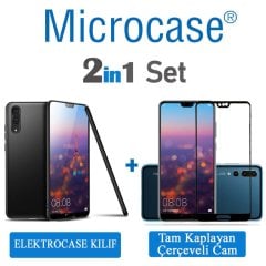 Huawei P20 Elektrocase Silikon Kılıf + Tam Kaplayan Cam