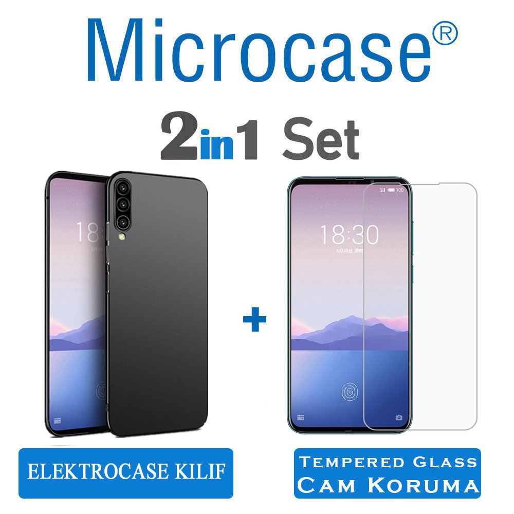 Microcase Meizu 16Xs Elektrocase Serisi Silikon Kılıf Siyah + Tempered Glass Cam Koruma (SEÇENEKLİ)