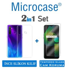 Microcase Realme 6 - Realme 5 - Realme 5i 0.2 mm İnce Soft Silikon Kılıf - Şeffaf + Tempered Glass Cam Koruma