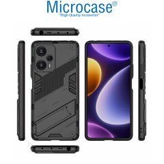 Microcase Xiaomi Redmi Note 12T Pro Matrix Serisi Armor Standlı Perfect Koruma Kılıf - Siyah AL3416
