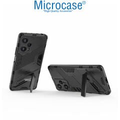 Microcase Xiaomi Redmi Note 12T Pro Matrix Serisi Armor Standlı Perfect Koruma Kılıf - Siyah AL3416