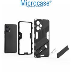 Microcase Xiaomi Redmi Note 12T Pro Matrix Serisi Armor Standlı Perfect Koruma Kılıf - Siyah AL3416