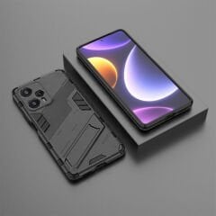 Microcase Xiaomi Redmi Note 12T Pro Matrix Serisi Armor Standlı Perfect Koruma Kılıf - Siyah AL3416