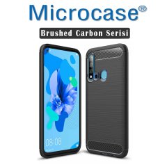 Microcase Huawei P20 Lite 2019 Brushed Carbon Fiber Silikon Kılıf - Siyah