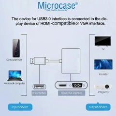 Microcase USB 3.0 HDMI-VGA-AUX Görüntü Aktarıcı Adaptör Çevirici AL4331