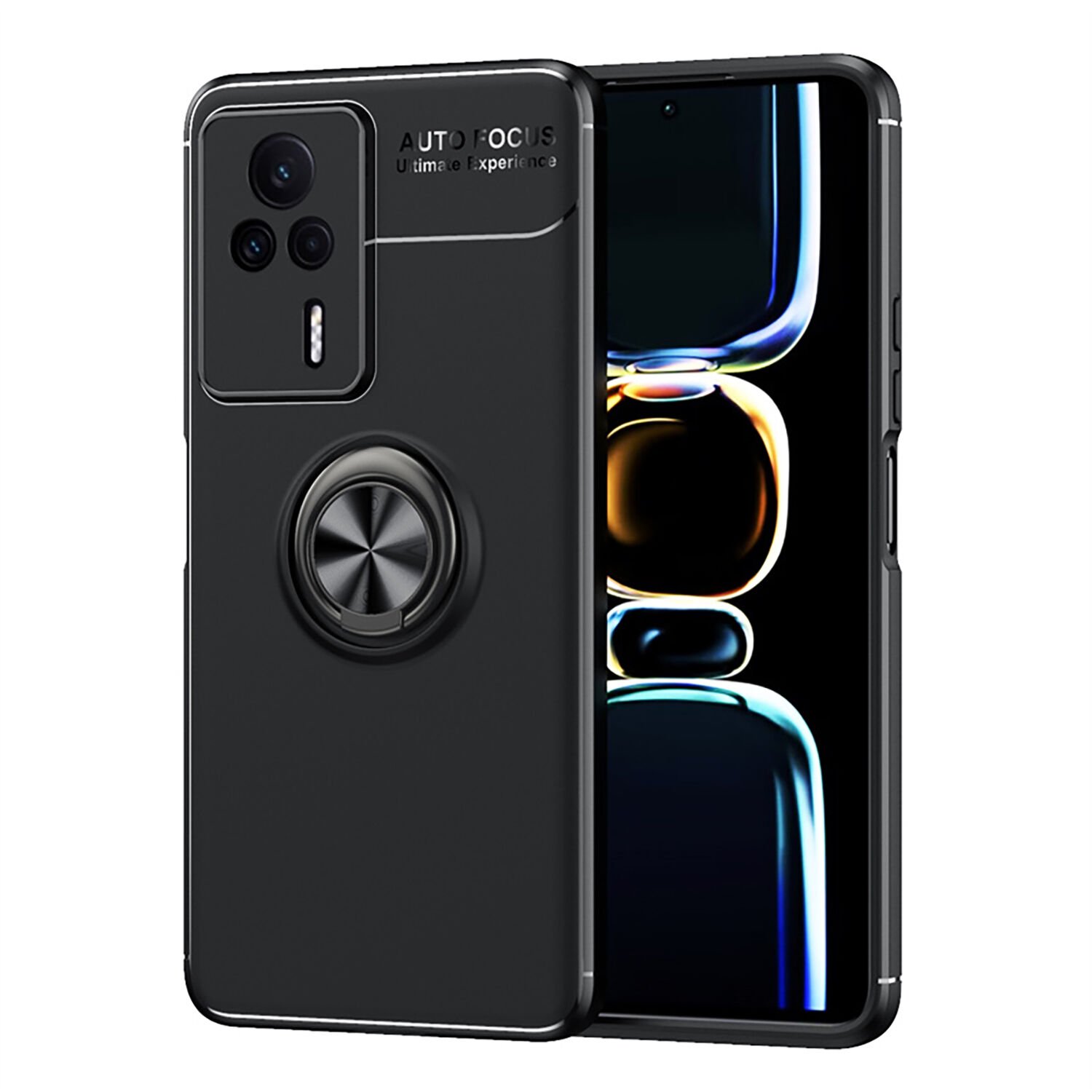 Microcase Xiaomi Redmi K60e Focus Serisi Yüzük Standlı Silikon Kılıf - Siyah AL3363