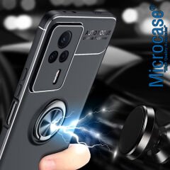 Microcase Xiaomi Redmi K60e Focus Serisi Yüzük Standlı Silikon Kılıf - Siyah AL3363