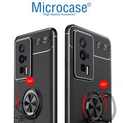 Microcase Xiaomi Redmi K60e Focus Serisi Yüzük Standlı Silikon Kılıf - Siyah AL3363