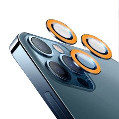 Microcase iPhone 13 Pro Max Fosfor Işıklı Kamera Camı Lens Koruyucu Halka Set - Turuncu AL2883