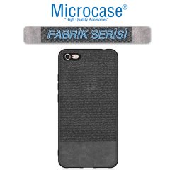 Microcase iPhone 6 - iPhone 6s Fabrik Serisi Kumaş ve Deri Desen Kılıf - Siyah + Tempered Glass Cam Koruma
