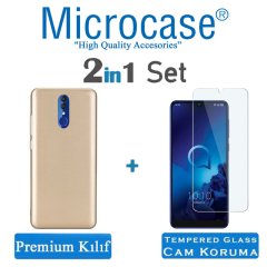 Microcase Alcatel 3 2019 Premium Matte Silikon Kılıf + Tempered Glass Cam Koruma