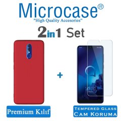 Microcase Alcatel 3 2019 Premium Matte Silikon Kılıf + Tempered Glass Cam Koruma