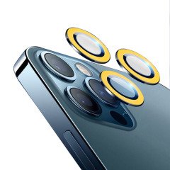 Microcase iPhone 13 Pro Max Fosfor Işıklı Kamera Camı Lens Koruyucu Halka Set - Sarı AL2883