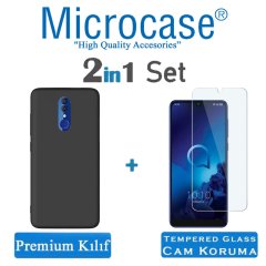 Microcase Alcatel 3 2019 Premium Matte Silikon Kılıf + Tempered Glass Cam Koruma