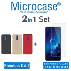 Microcase Alcatel 3 2019 Premium Matte Silikon Kılıf + Tempered Glass Cam Koruma