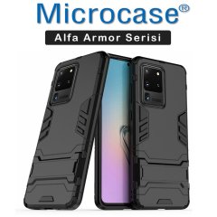 Microcase Samsung Galaxy S20 Ultra Alfa Serisi Armor Standlı Perfect Koruma Kılıf - Siyah