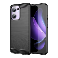 Microcase Oppo Reno 13F 5G ile Uyumlu Brushed Carbon Fiber Silikon Kılıf - Siyah AL3332
