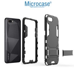 Microcase Realme C2 Alfa Serisi Armor Standlı Perfect Koruma Kılıf + Nano Esnek Ekran Koruma Filmi