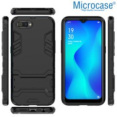 Microcase Realme C2 Alfa Serisi Armor Standlı Perfect Koruma Kılıf + Nano Esnek Ekran Koruma Filmi