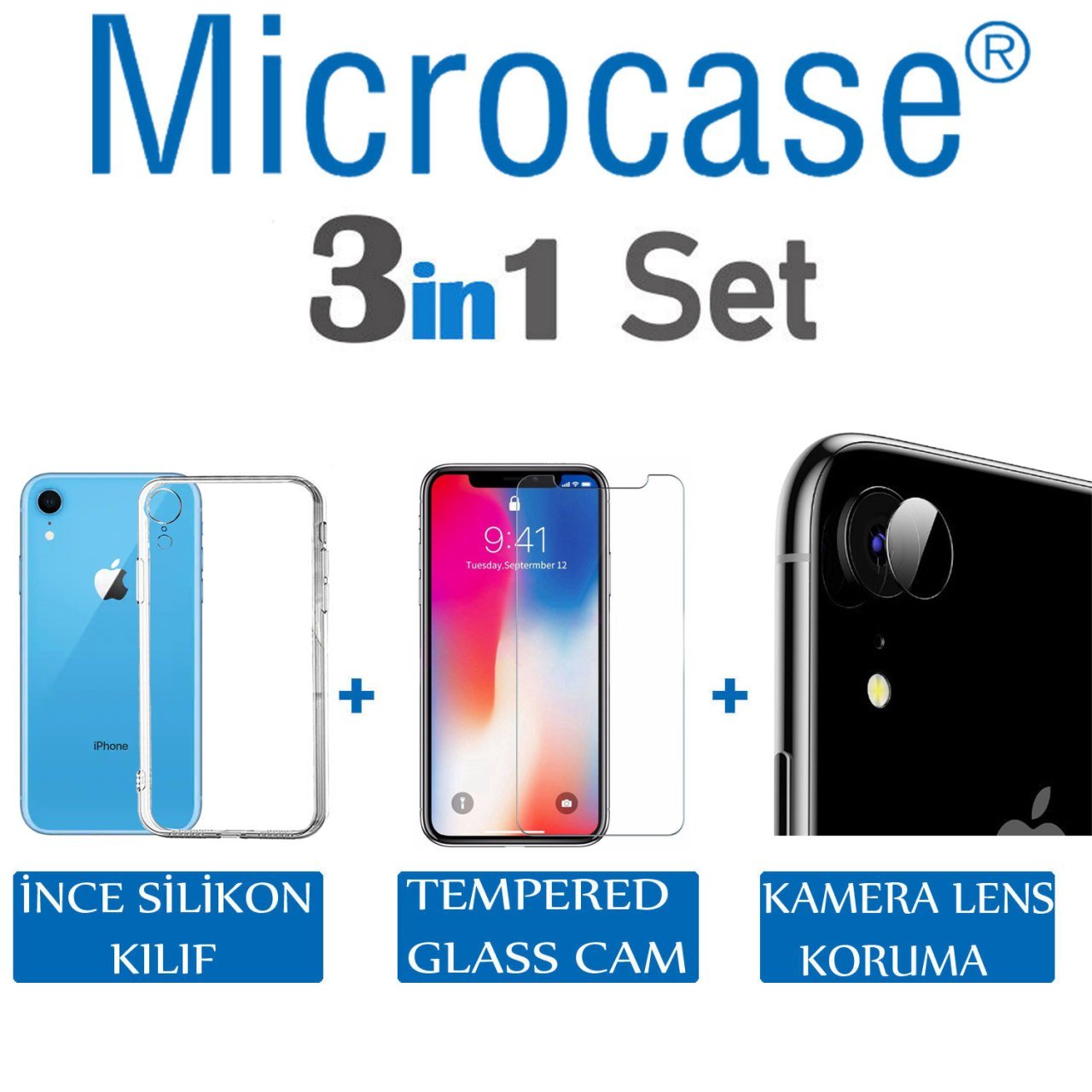 iPhone XR İnce Silikon Kılıf + CAM + Kamera Lens Koruyucu