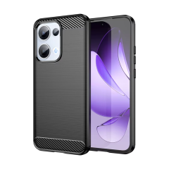 Microcase Oppo Reno 13 Pro 5G ile Uyumlu Brushed Carbon Fiber Silikon Kılıf - Siyah AL3332
