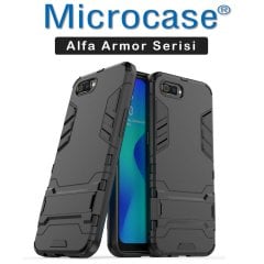 Microcase Realme C2 Alfa Serisi Armor Standlı Perfect Koruma Kılıf - Siyah
