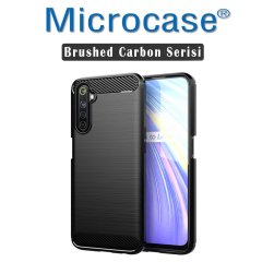 Microcase Realme 6 Brushed Carbon Fiber Silikon Kılıf - Siyah
