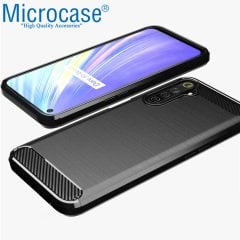 Microcase Realme 6 Brushed Carbon Fiber Silikon Kılıf - Siyah