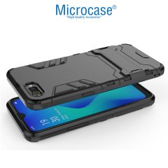 Microcase Realme C2 Alfa Serisi Armor Standlı Perfect Koruma Kılıf - Siyah