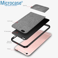 Microcase iPhone 6 - iPhone 6s Fabrik Serisi Kumaş ve Deri Desen Kılıf - Gri