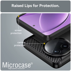 Microcase Xiaomi Poco F7 Pro/ K80 ile Uyumlu Brushed Carbon Fiber Silikon Kılıf - Siyah AL3332