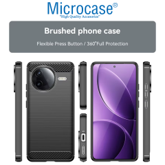 Microcase Xiaomi Poco F7 Pro/ K80 ile Uyumlu Brushed Carbon Fiber Silikon Kılıf - Siyah AL3332