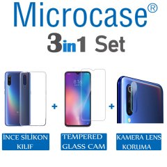 Xiaomi Mi 9 İnce Silikon Kılıf + CAM + Kamera Lens Koruyucu