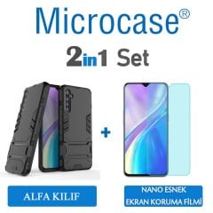 Microcase Realme XT Alfa Serisi Armor Standlı Perfect Koruma Kılıf + Nano Esnek Ekran Koruma Filmi