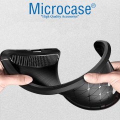 Microcase Realme 6 Pro Brushed Carbon Fiber Silikon Kılıf - Siyah + Tempered Glass Cam Koruma