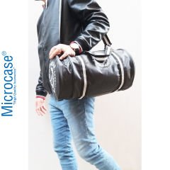 Microcase Unisex Suni Deri El Tutacaklı ve Omuz Askılıklı 2 Gözlü Geniş Hacimli Seyahat Fitness ve Spor Çantası Siyah AL4348