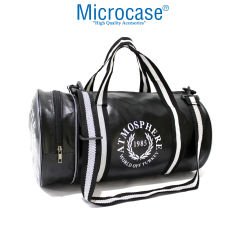 Microcase Unisex Suni Deri El Tutacaklı ve Omuz Askılıklı 2 Gözlü Geniş Hacimli Seyahat Fitness ve Spor Çantası Siyah AL4348