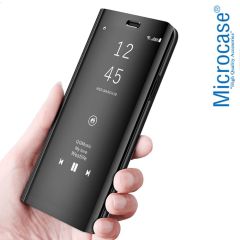 Microcase OnePlus 8 Aynalı Kapak Clear View Flip Cover Mirror Kılıf - Siyah